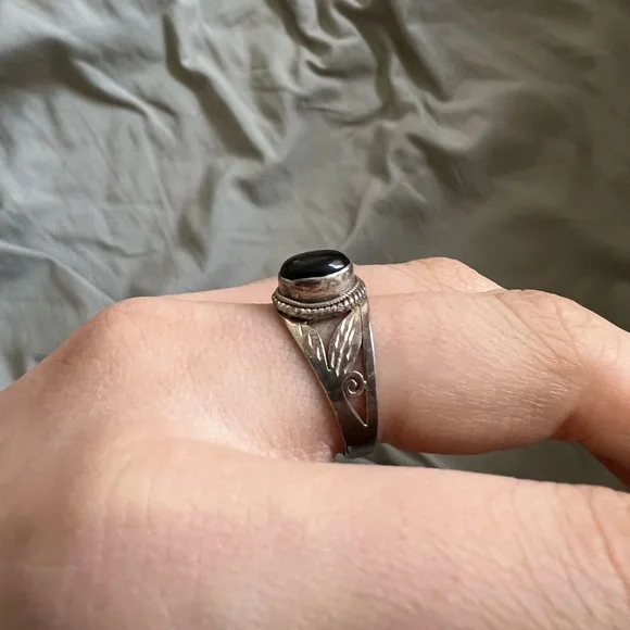 Vintage Silver Onyx Ring Size 6